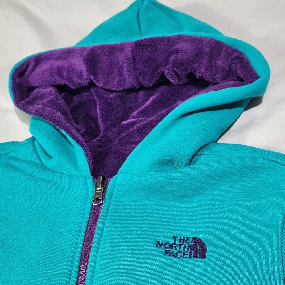 The North Face Elloise Girls 18 XL Reversible Full Zip Hoodie Jacket Teal Purple